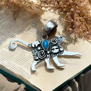 .925 Sterling Silver and Turquoise Monkey Pendant